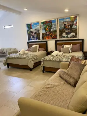 Cama o camas de una habitación en Casa FRIDA en Pueblo Mágico de Tepoztlán Morelos