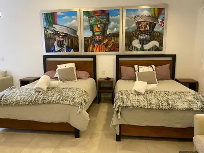 Cama o camas de una habitación en Casa FRIDA en Pueblo Mágico de Tepoztlán Morelos
