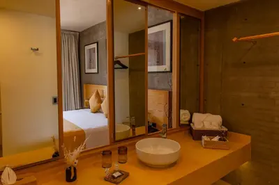 Cama o camas de una habitación en Xolatlaco Tepoztlán Hotel Boutique
