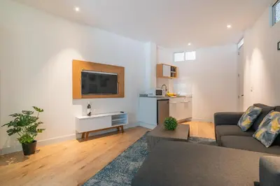 Una cocina o zona de cocina en Quiet Stylish Studio, Smart TV, Six Flags 1k