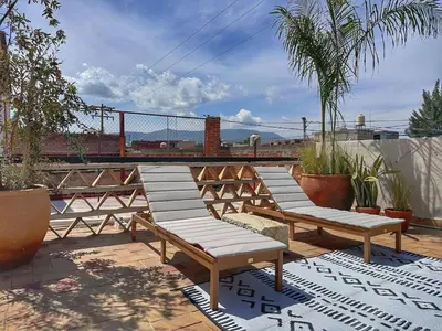 Plano de Casa Escorpión Oaxaca · · Handmade in Oaxaca · A/C · Patio · Rooftop ·