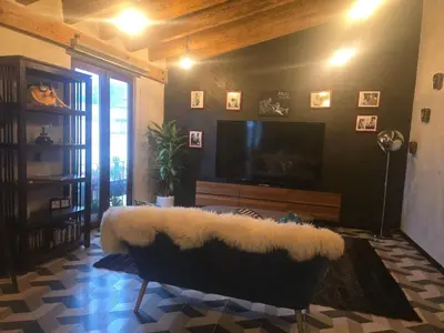 Una televisión o centro de entretenimiento en Miles Davis!Espacio con encanto en ValQuirico!
