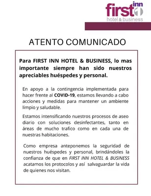 Certificado, premio, señal o documento que está expuesto en First Inn Hotel & Business