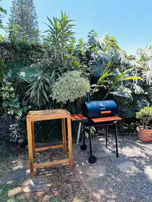 Jardín al aire libre en Casa Haru Alberca climatizada Jardín, asador y tombling, Capacidad 14 personas, 5 recámaras 5 baños 8 camas Estacionamiento para 4 autos Salida 5 pm