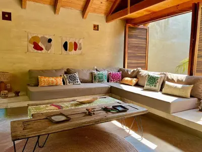 Zona de estar de Casa Palmeras 2, Oasis House in Punta Zicatela