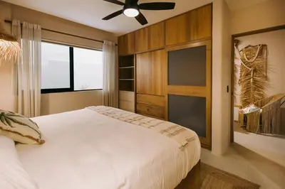 Cama o camas de una habitación en Palmas Apartment with Private Pool in Huatulco Bays