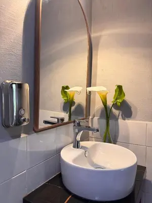 Un baño de cabaña de adobe las moras