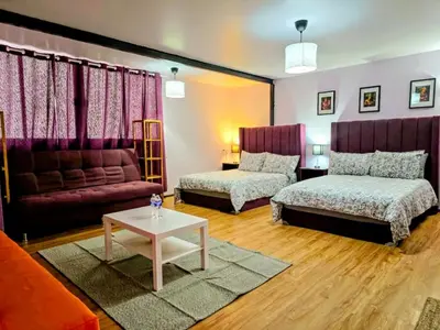 Zona de estar de Suite morada Moderna y céntrica ideal hasta para 7 viajeros