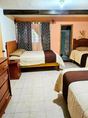 Cama o camas de una habitación en El paraíso de Zacatlán DEPARTAMENTO con JARDÍN y Lumbrera, 11 personas