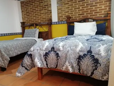 Cama o camas de una habitación en Hotel Y Suites Axolotl