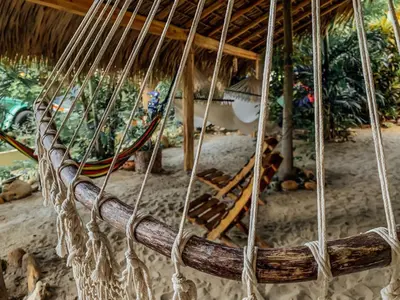 Jardín al aire libre en Beachfrontguesthouse