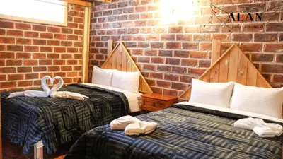 Cama o camas de una habitación en Hotel y Cabañas Alan