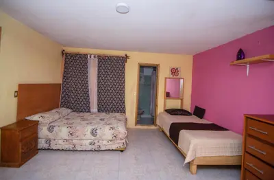 Cama o camas de una habitación en BONITO y AMPLIO DEPARTAMENTO con JARDÍN 