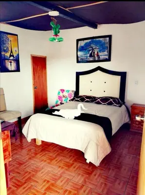 Cama o camas de una habitación en CABAÑA tipo habitación con PALAPA y Asador Planta Alta en Zacatlán