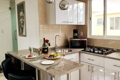 Una cocina o zona de cocina en Departamento María Félix - Dpto de 1 Habitación con Bella terraza común - Zona tranquila en CDMX
