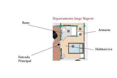 Plano de Habitación Jorge Negrete - Habitación independiente con baño privado y bella terraza común