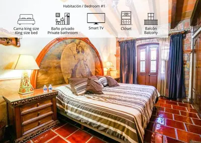 Cama o camas de una habitación en Casa Colonial Taxco Centro