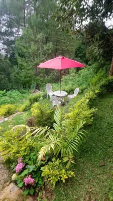 Jardín al aire libre en Cabaña con Bañera y Chimeneas en Puesta de Sol