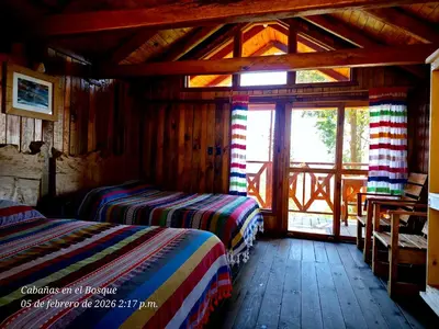 Cama o camas de una habitación en Cabaña en el Bosque de San José del Pacífico 3