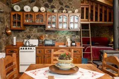 Una cocina o zona de cocina en Hermosa cabaña en el bosque