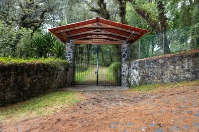 Jardín al aire libre en Hermosa cabaña en el bosque